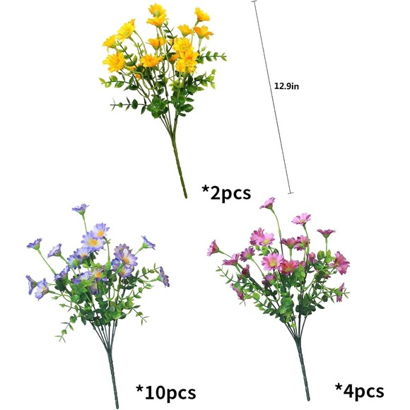 Artificial Daisy Flower Bunches Yellow Purple Pink Blue Silk Floral Arrangements - Picture 2 of 4